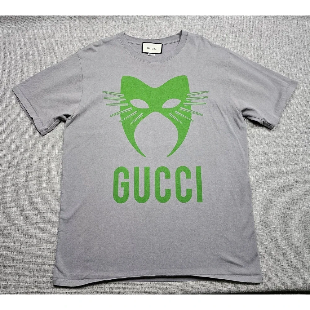 Gucci Shirt‎ Mens XL Gray Green Mask Manifesto Back Slogan Made In Italy